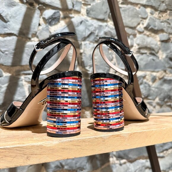 Miu Miu Black Patent Multicolour Heel Sandals - Picture 6 of 12